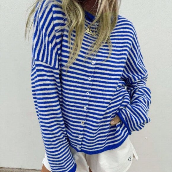 Casual Women's Vivid Style Street Loose Striped Knit Cardigan Sweater - Picture 5 of 10